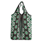Green Aotearoa Tukutuku and Poutama Motif Grocery Bag