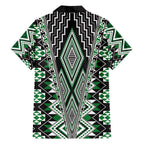 Green Aotearoa Tukutuku and Poutama Motif Hawaiian Shirt