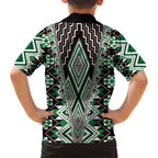 Green Aotearoa Tukutuku and Poutama Motif Hawaiian Shirt