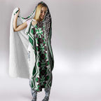 Green Aotearoa Tukutuku and Poutama Motif Hooded Blanket