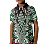 Green Aotearoa Tukutuku and Poutama Motif Kid Polo Shirt