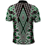 Green Aotearoa Tukutuku and Poutama Motif Polo Shirt