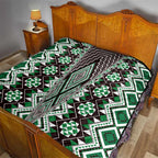 Green Aotearoa Tukutuku and Poutama Motif Quilt