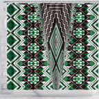 Green Aotearoa Tukutuku and Poutama Motif Shower Curtain