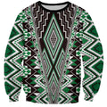 Green Aotearoa Tukutuku and Poutama Motif Sweatshirt