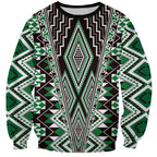 Green Aotearoa Tukutuku and Poutama Motif Sweatshirt