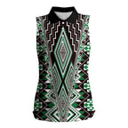 Green Aotearoa Tukutuku and Poutama Motif Women Sleeveless Polo Shirt
