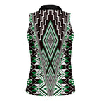 Green Aotearoa Tukutuku and Poutama Motif Women Sleeveless Polo Shirt