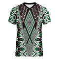 Green Aotearoa Tukutuku and Poutama Motif Women V-Neck T-Shirt
