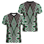 Green Aotearoa Tukutuku and Poutama Motif Women V-Neck T-Shirt