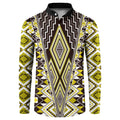 Yellow Aotearoa Tukutuku and Poutama Motif Button Sweatshirt