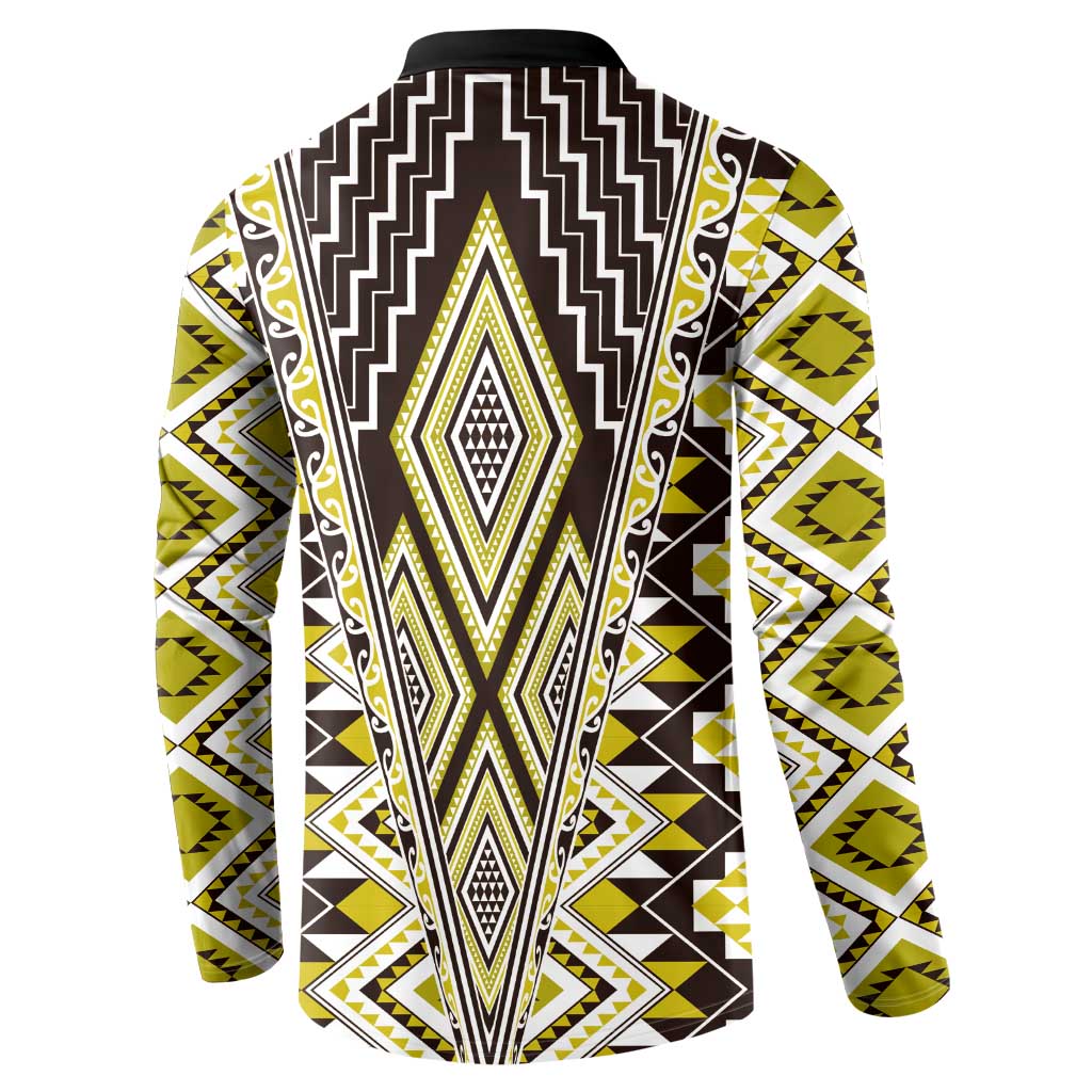 Yellow Aotearoa Tukutuku and Poutama Motif Button Sweatshirt