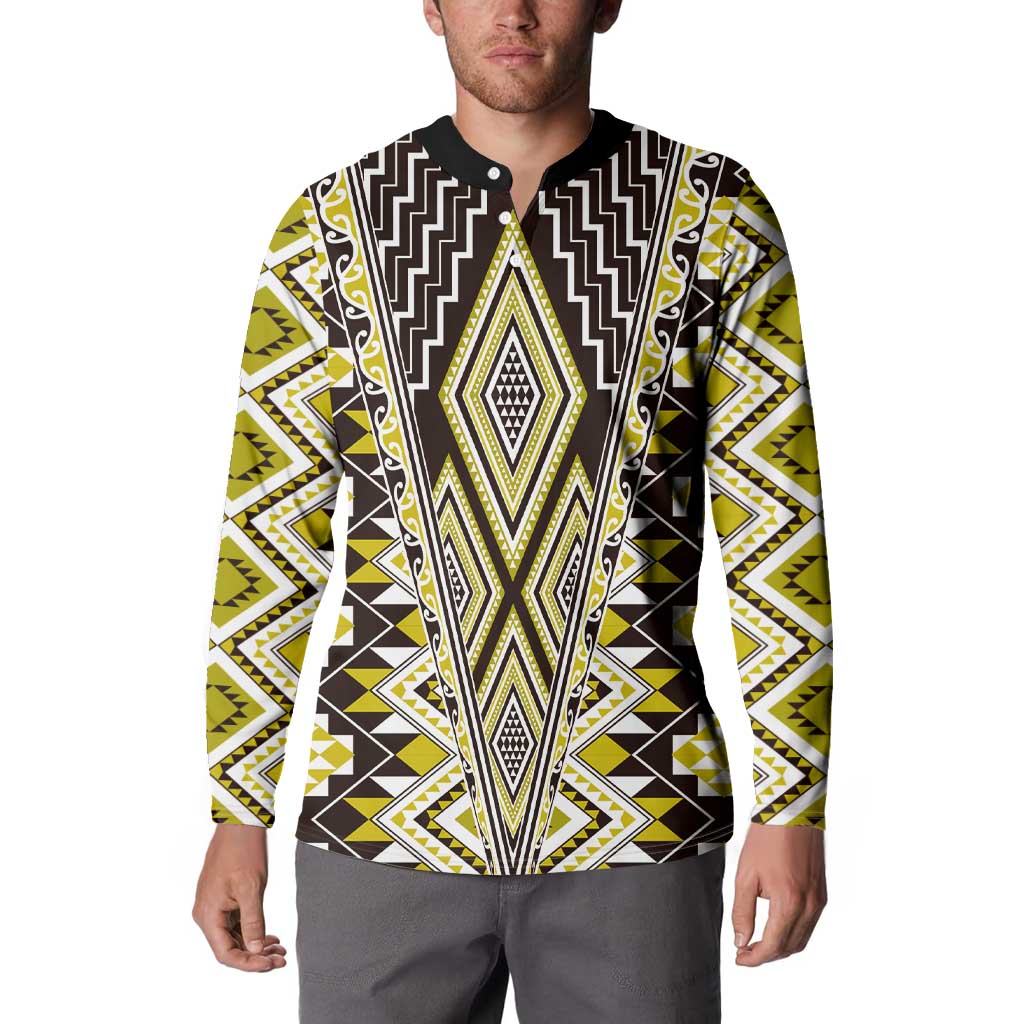 Yellow Aotearoa Tukutuku and Poutama Motif Button Sweatshirt