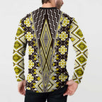 Yellow Aotearoa Tukutuku and Poutama Motif Button Sweatshirt