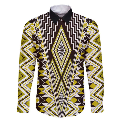 Yellow Aotearoa Tukutuku and Poutama Motif Family Matching Mermaid Dress and Hawaiian Shirt