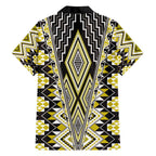Yellow Aotearoa Tukutuku and Poutama Motif Family Matching Short Sleeve Bodycon Dress and Hawaiian Shirt