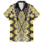 Yellow Aotearoa Tukutuku and Poutama Motif Family Matching Summer Maxi Dress and Hawaiian Shirt