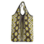 Yellow Aotearoa Tukutuku and Poutama Motif Grocery Bag