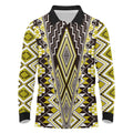 Yellow Aotearoa Tukutuku and Poutama Motif Long Sleeve Polo Shirt