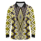 Yellow Aotearoa Tukutuku and Poutama Motif Long Sleeve Polo Shirt