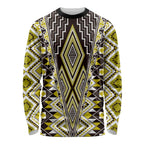 Yellow Aotearoa Tukutuku and Poutama Motif Long Sleeve Shirt