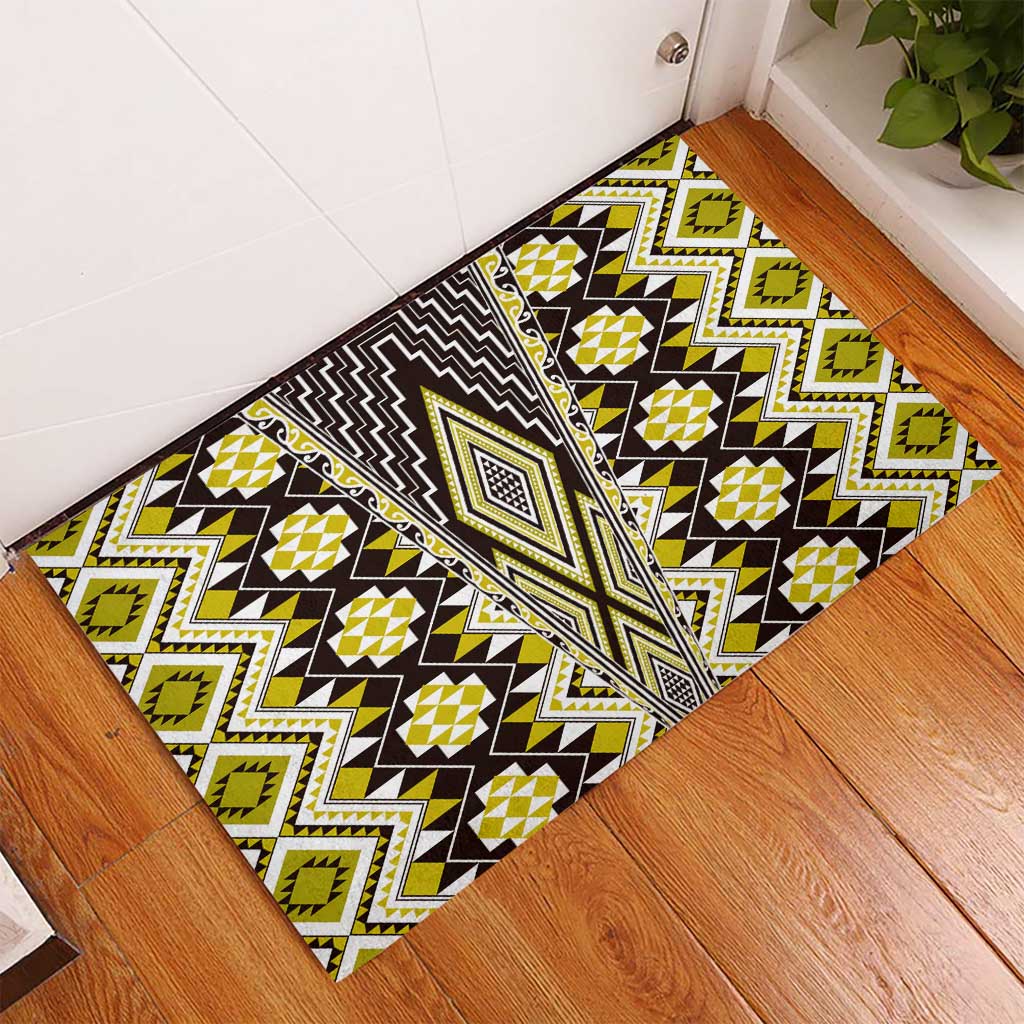 Yellow Aotearoa Tukutuku and Poutama Motif Rubber Doormat