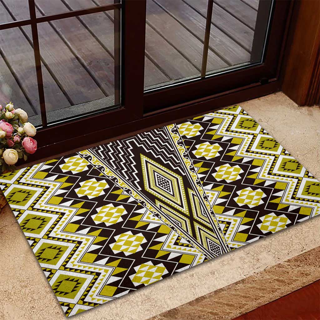 Yellow Aotearoa Tukutuku and Poutama Motif Rubber Doormat
