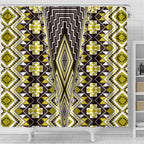 Yellow Aotearoa Tukutuku and Poutama Motif Shower Curtain
