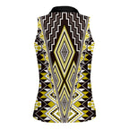 Yellow Aotearoa Tukutuku and Poutama Motif Women Sleeveless Polo Shirt