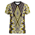 Yellow Aotearoa Tukutuku and Poutama Motif Women V-Neck T-Shirt