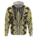 Yellow Aotearoa Tukutuku and Poutama Motif Zip Hoodie