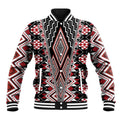 Red Aotearoa Tukutuku and Poutama Motif Baseball Jacket