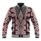 Red Aotearoa Tukutuku and Poutama Motif Baseball Jacket