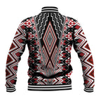 Red Aotearoa Tukutuku and Poutama Motif Baseball Jacket