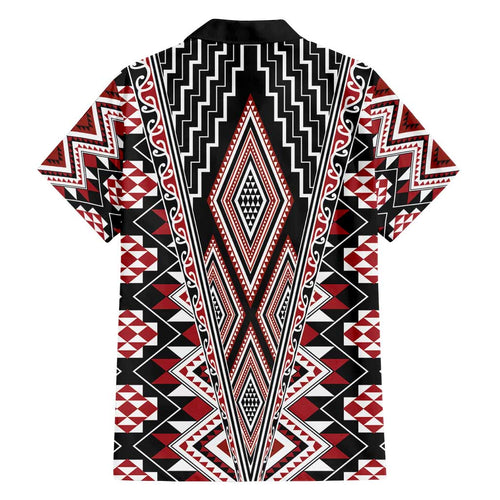 Red Aotearoa Tukutuku and Poutama Motif Family Matching Long Sleeve Bodycon Dress and Hawaiian Shirt