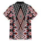 Red Aotearoa Tukutuku and Poutama Motif Family Matching Off The Shoulder Long Sleeve Dress and Hawaiian Shirt