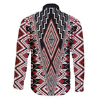 Red Aotearoa Tukutuku and Poutama Motif Family Matching Off The Shoulder Long Sleeve Dress and Hawaiian Shirt