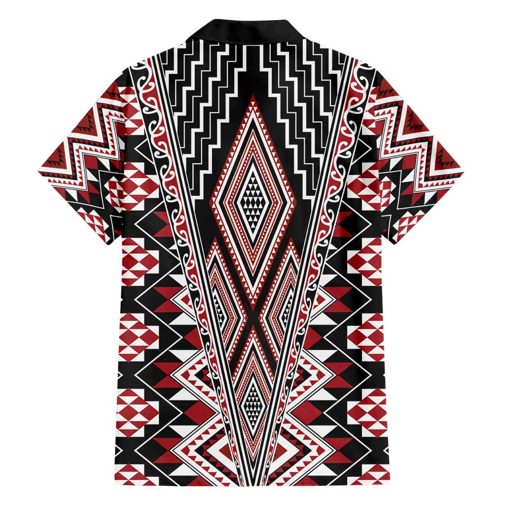 Red Aotearoa Tukutuku and Poutama Motif Family Matching Off Shoulder Maxi Dress and Hawaiian Shirt