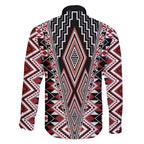 Red Aotearoa Tukutuku and Poutama Motif Family Matching Off Shoulder Maxi Dress and Hawaiian Shirt