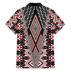 Red Aotearoa Tukutuku and Poutama Motif Family Matching Puletasi and Hawaiian Shirt
