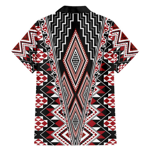 Red Aotearoa Tukutuku and Poutama Motif Family Matching Short Sleeve Bodycon Dress and Hawaiian Shirt