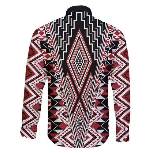 Red Aotearoa Tukutuku and Poutama Motif Family Matching Short Sleeve Bodycon Dress and Hawaiian Shirt