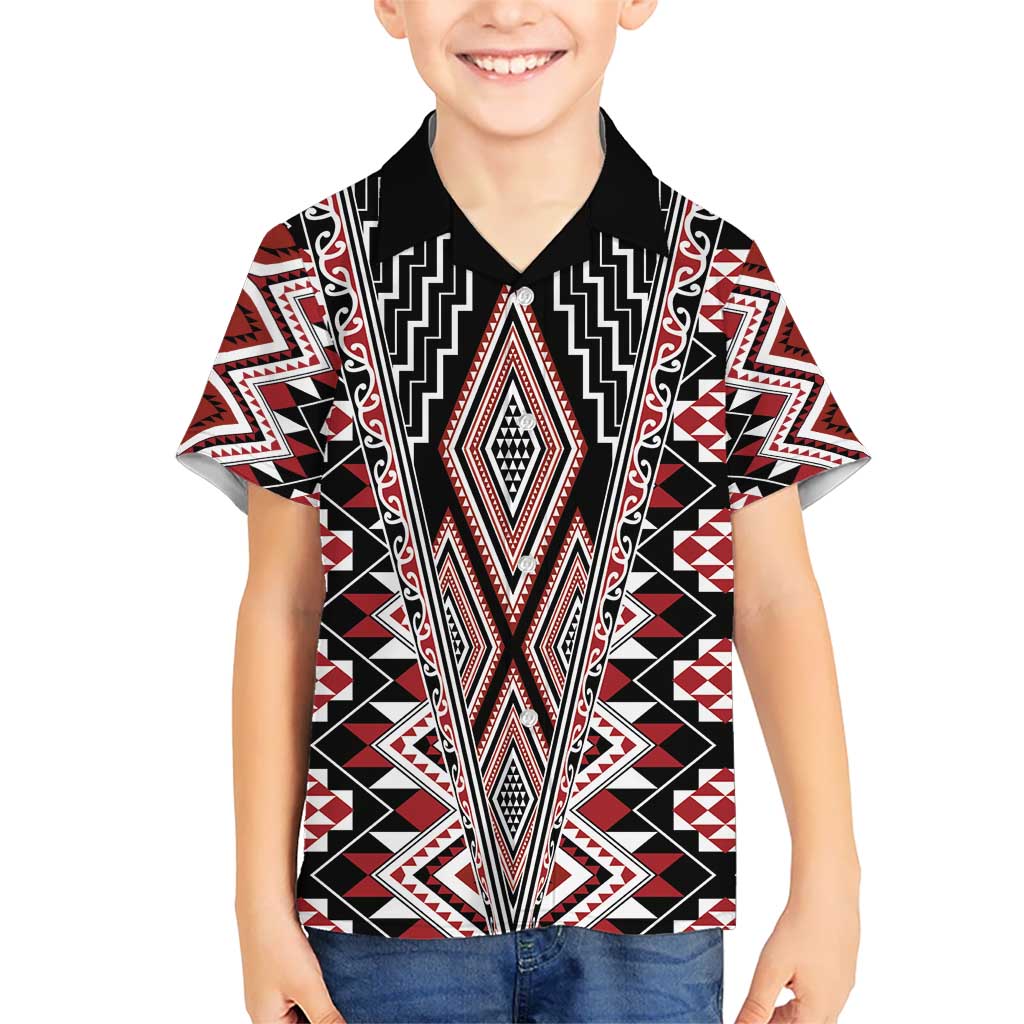Red Aotearoa Tukutuku and Poutama Motif Hawaiian Shirt
