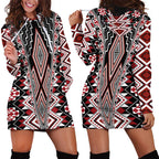 Red Aotearoa Tukutuku and Poutama Motif Hoodie Dress