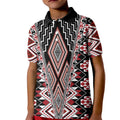 Red Aotearoa Tukutuku and Poutama Motif Kid Polo Shirt