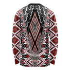 Red Aotearoa Tukutuku and Poutama Motif Long Sleeve Shirt