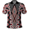 Red Aotearoa Tukutuku and Poutama Motif Polo Shirt