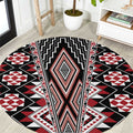 Red Aotearoa Tukutuku and Poutama Motif Round Carpet