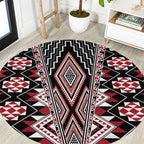 Red Aotearoa Tukutuku and Poutama Motif Round Carpet