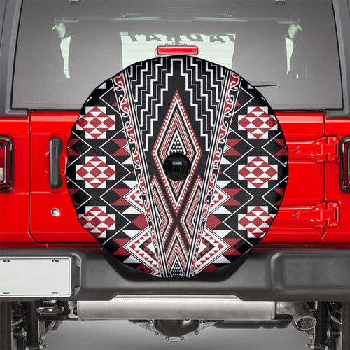 Red Aotearoa Tukutuku and Poutama Motif Spare Tire Cover